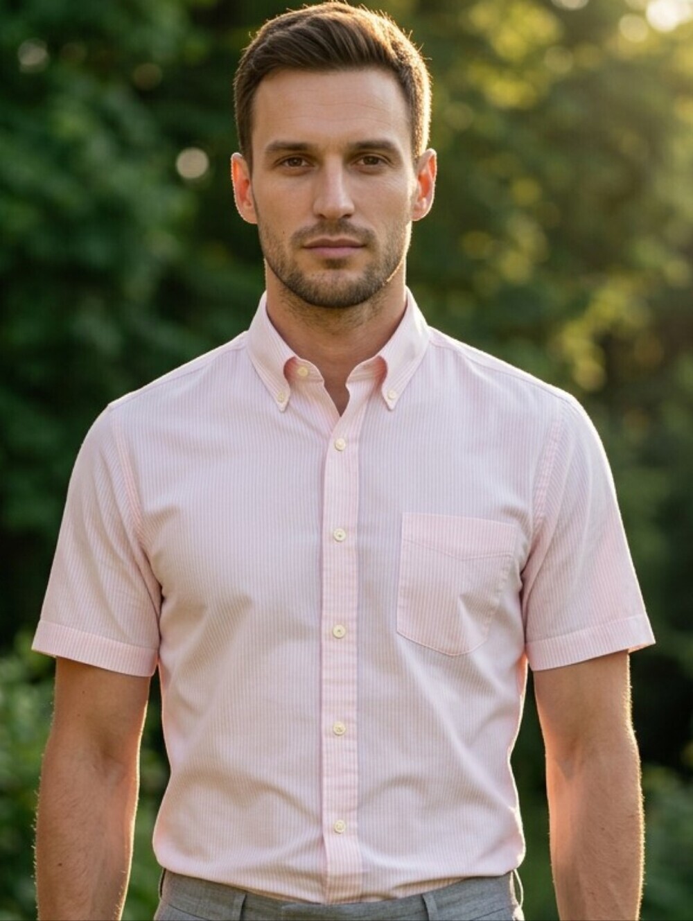 Men's Vintage Adams Row Pink Striped Short Sleeve Casual Button Down Shirt 16.5